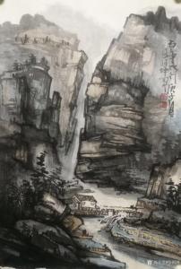 艺术品图片：艺术家张祖坤国画作品名称《山水-雨中太行》议价