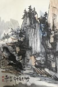 艺术品图片：艺术家张祖坤国画作品名称《山水-太行崖壁》议价