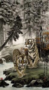 艺术品图片：艺术家石川国画作品名称《虎-秋水天长》议价
