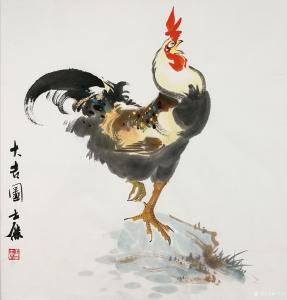 艺术品图片：艺术家卢士杰国画作品名称《公鸡-大吉图》价格1200.00 元