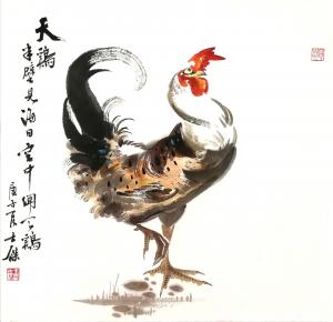 艺术品图片：艺术家卢士杰国画作品名称《公鸡-半壁见海日》价格1200.00 元