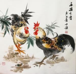 艺术品图片：艺术家卢士杰国画作品名称《鸡-平安大吉》价格1200.00 元