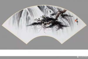艺术品图片：艺术家罗树辉国画作品名称《山水-松猴观瀑图》价格8000.00 元