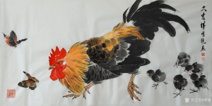 艺术品图片：艺术家傅饶国画作品名称《鸡-大吉祥》议价