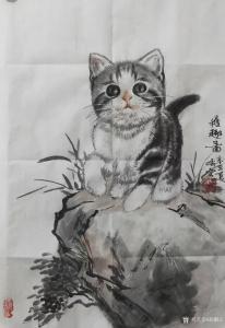 艺术品图片：艺术家郝鹏云国画作品名称《萌猫-稚趣图》议价