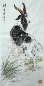 艺术品图片：艺术家傅饶国画作品名称《动物山羊-祥》议价