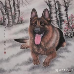 艺术品图片：艺术家马新荣国画作品名称《动物画狗-林中神犬》价格800.00 元