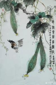 艺术品图片：艺术家李伟强国画作品名称《花鸟-学种瓜》议价