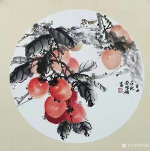 艺术品图片：艺术家李伟强国画作品名称《花鸟-（柿）事事如意》议价