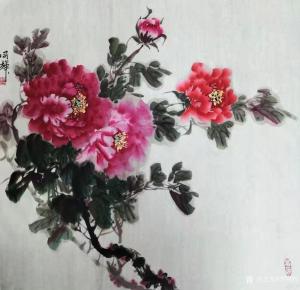 艺术品图片：艺术家李同辉国画作品名称《花鸟-牡丹花》议价
