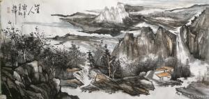 艺术品图片：艺术家张祖坤国画作品名称《山水-山里人家》议价