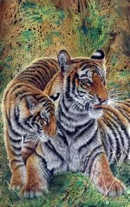 艺术品图片：艺术家艾大伟国画作品名称《猛虎-王者也有情》议价