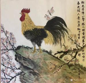 艺术品图片：艺术家石广生国画作品名称《花鸟-金鸡报晓》议价