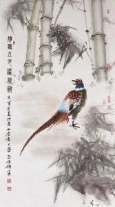 艺术品图片：艺术家李伟强国画作品名称《花鸟-雉鸡五色绣新翮》议价