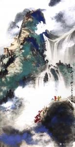 艺术品图片：艺术家张近生国画作品名称《山水-崇山飞瀑》议价