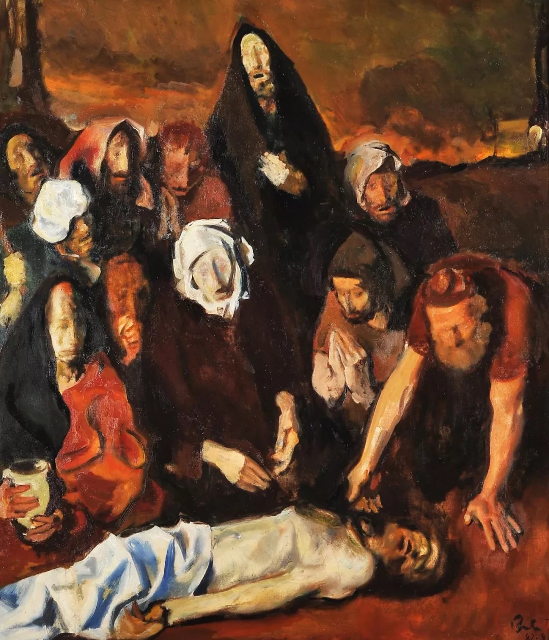 油画大师巴巴作品《圣殇》1982-86年布面油画146X126cm蒂米什瓦拉艺术博物馆藏