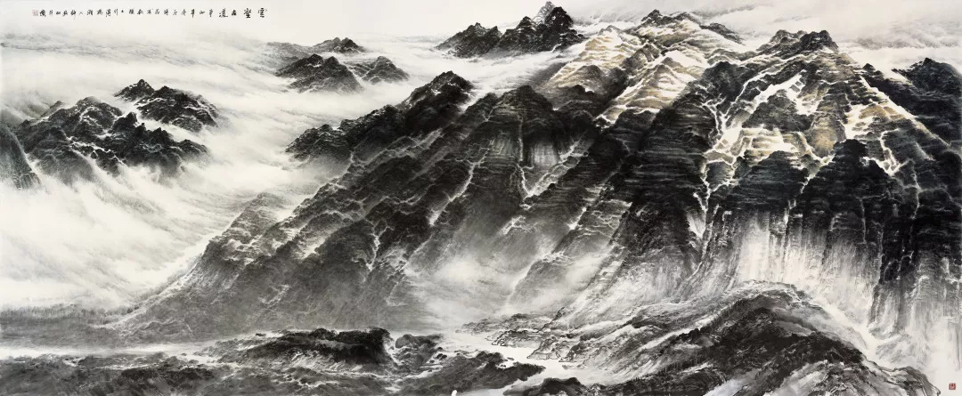 许钦松中国画《云壑古道》230×550cm,2011年