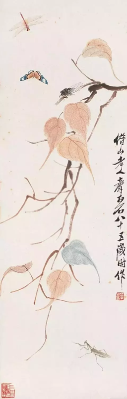 齐白石画的蝉【1945年作贝叶草虫图】