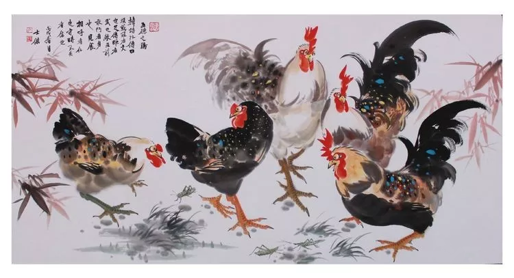 国画艺术家卢士杰与他画的大公鸡图2