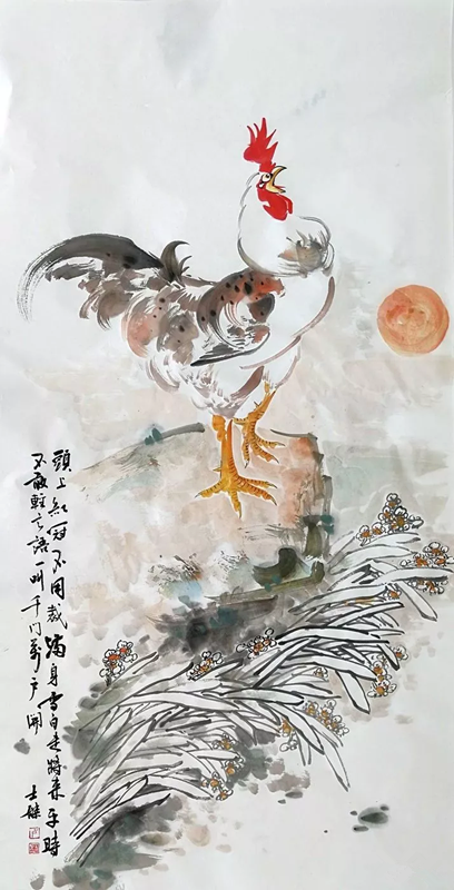 国画艺术家卢士杰与他画的大公鸡图3