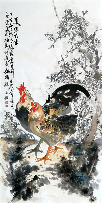 国画艺术家卢士杰与他画的大公鸡图6