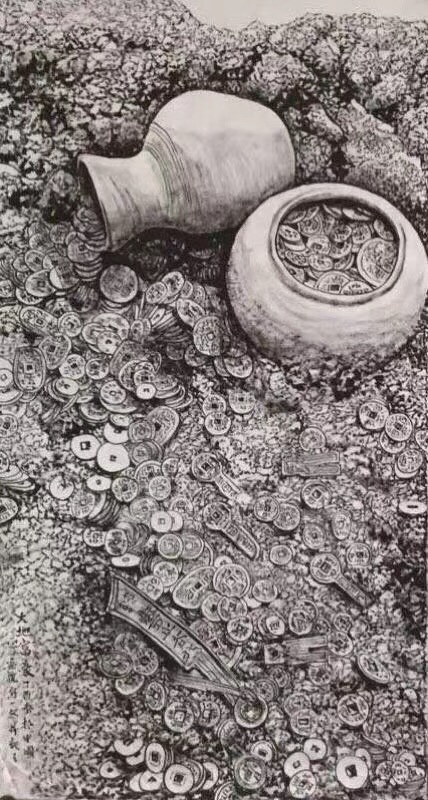 马培童焦墨画《大地富豪》作品欣赏