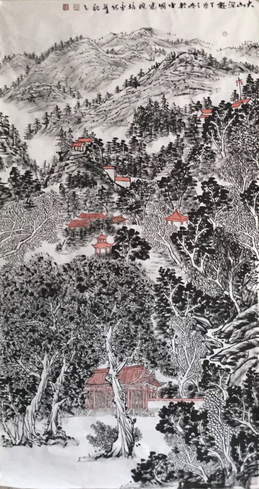 马培童焦墨画《大山深处》作品欣赏