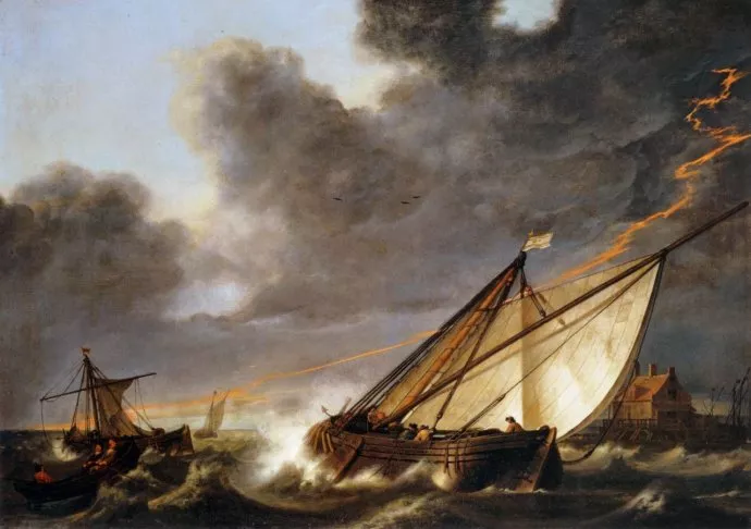 阿尔伯特·克伊普 Aelbert Cuyp 油画作品欣赏《船在大风中颠簸》