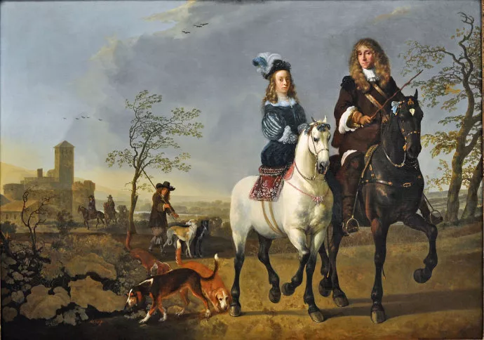 阿尔伯特·克伊普 Aelbert Cuyp 油画作品欣赏《马背上的淑女和绅士》