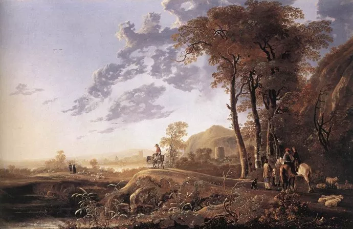 阿尔伯特·克伊普 Aelbert Cuyp 油画作品欣赏《骑士和牧羊人》