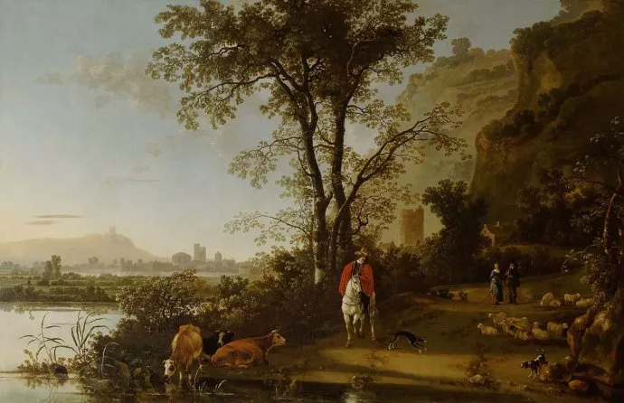阿尔伯特·克伊普 Aelbert Cuyp 油画作品欣赏《一个骑马的人和牛》