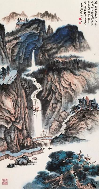 张大千作品 观瀑图