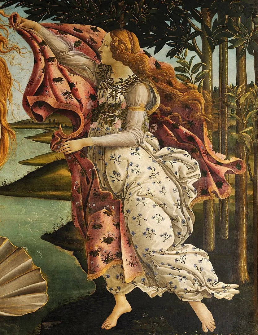 波提切利油画作品《维纳斯的诞生》（局部），蛋彩画布，172.5×278.9cm