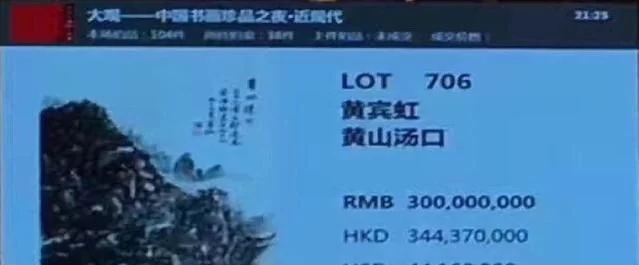 黄宾虹绝笔画作《黄山汤口》拍卖了3.45亿