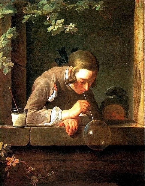 世界经典油画-夏尔丹《吹肥皂泡的少年》