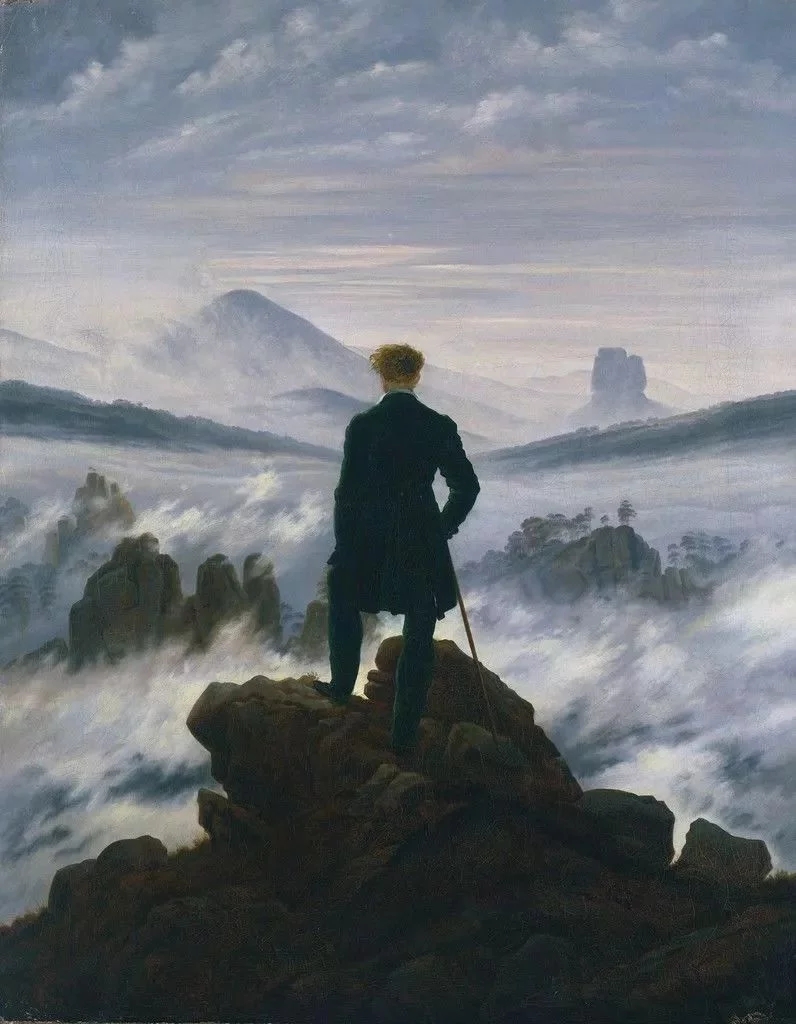 世界经典油画-大卫• 弗里德里希《雾海中的漫游者》