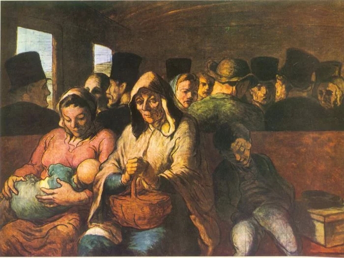 世界经典油画-杜米埃《三等车厢》