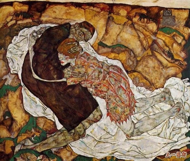 世界经典油画-席勒《斜卧的女人》
