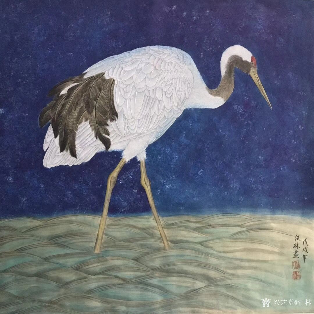 汪林日记:工笔花鸟画新作《仙鹤》一幅,整