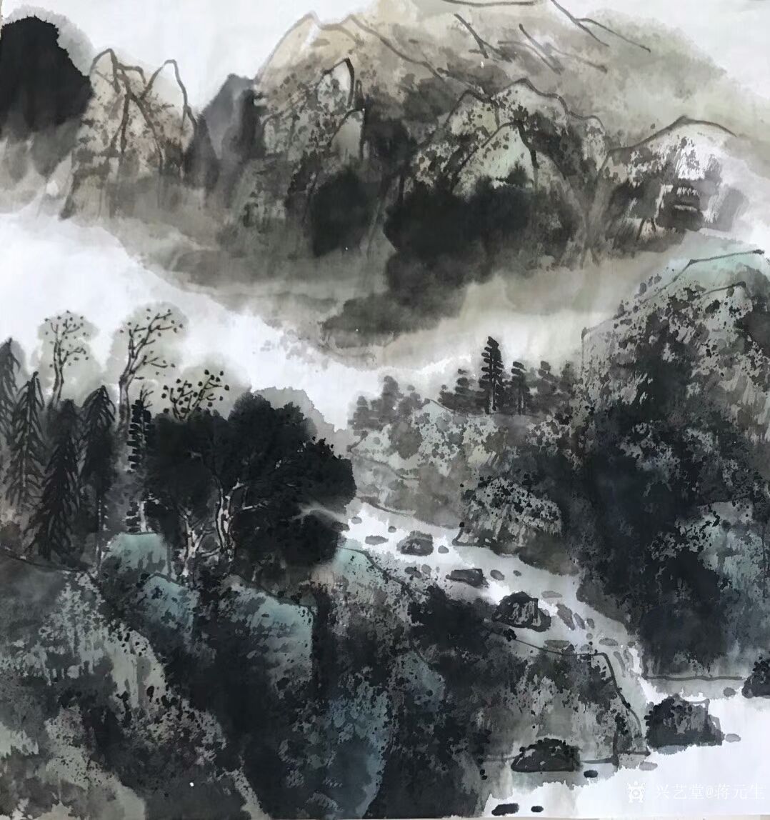蒋元生日记:《每日一画》国画山水画《雨后听泉声》,祝福各位观众家庭幸福,_兴艺堂