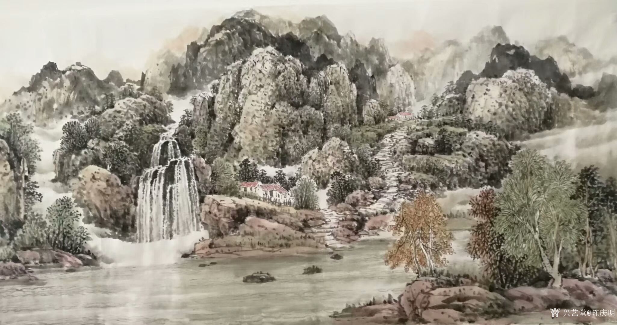 陈庆明日记:国画山水画一组，福地系列《家在青山绿水间》《福地家园》《双溪_兴艺堂