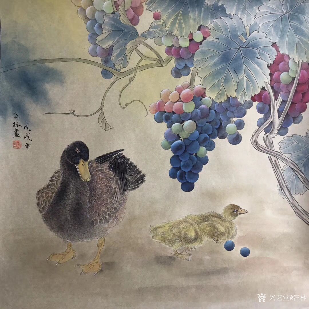 汪林日记:国画工笔画新作《葡萄鸭》,哈哈