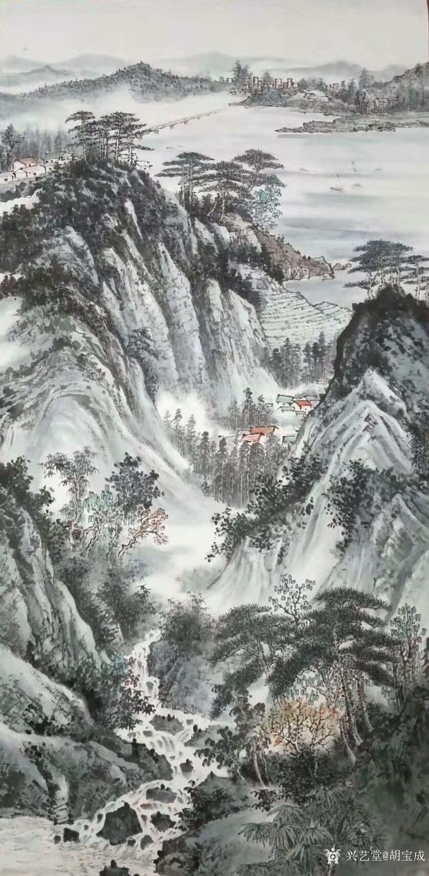 胡宝成日记:国画山水画《云山清音》,尺寸六尺山水180*97cm。国画山_兴艺堂