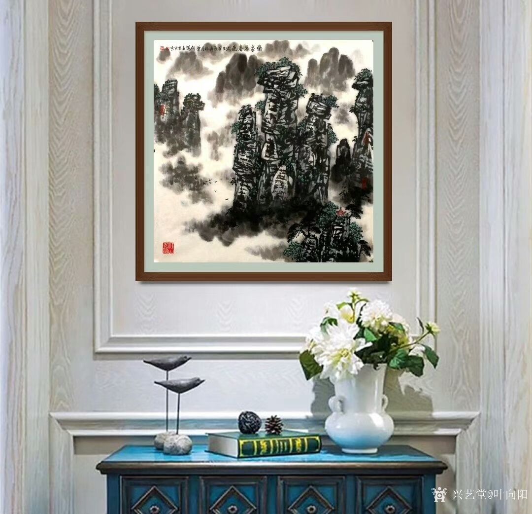 叶向阳日记:翰墨颂中华:《张家界春色》国画山水画,尺寸六尺斗方98x98_兴艺堂
