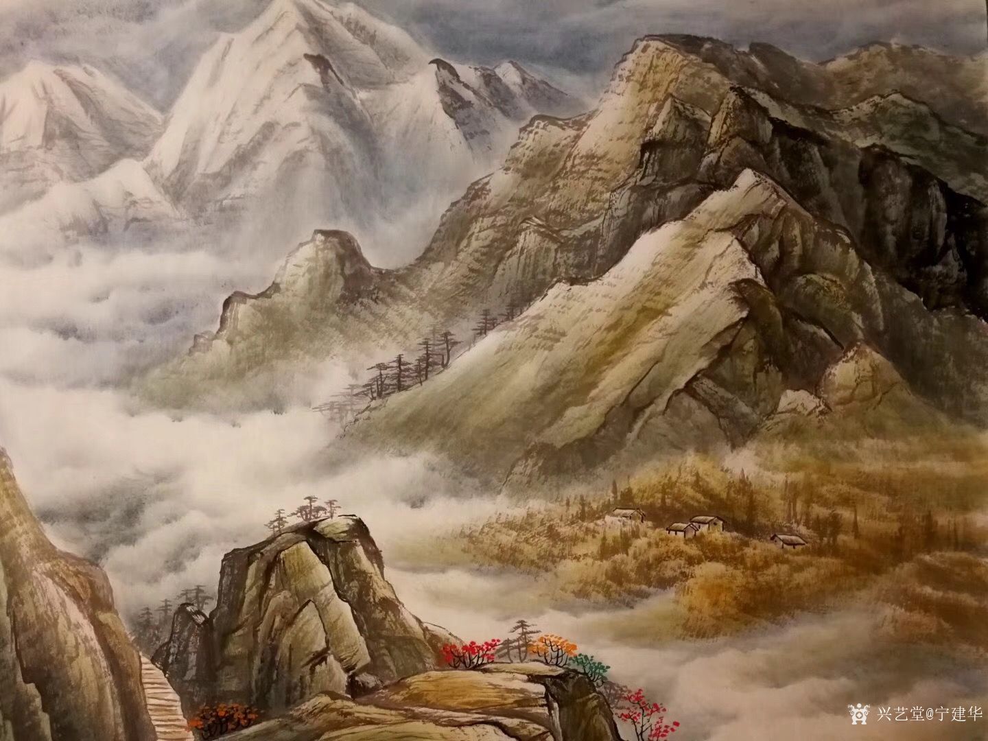 宁建华日记:国画彩墨山水画《峡谷流泉》,尺