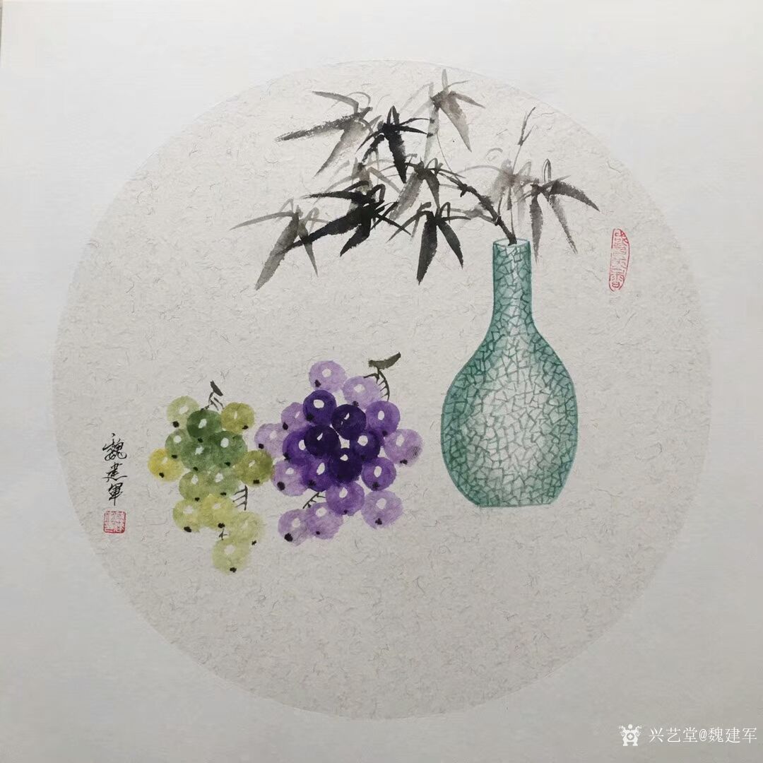 魏建军日记:国画花鸟画葡萄配《梅兰竹菊》