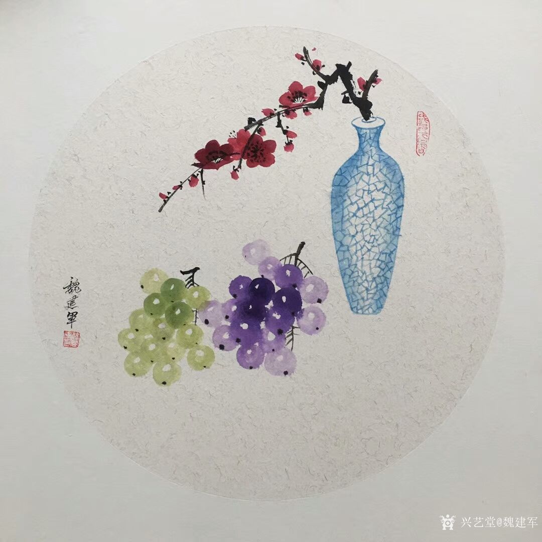 魏建军日记:国画花鸟画葡萄配《梅兰竹菊》