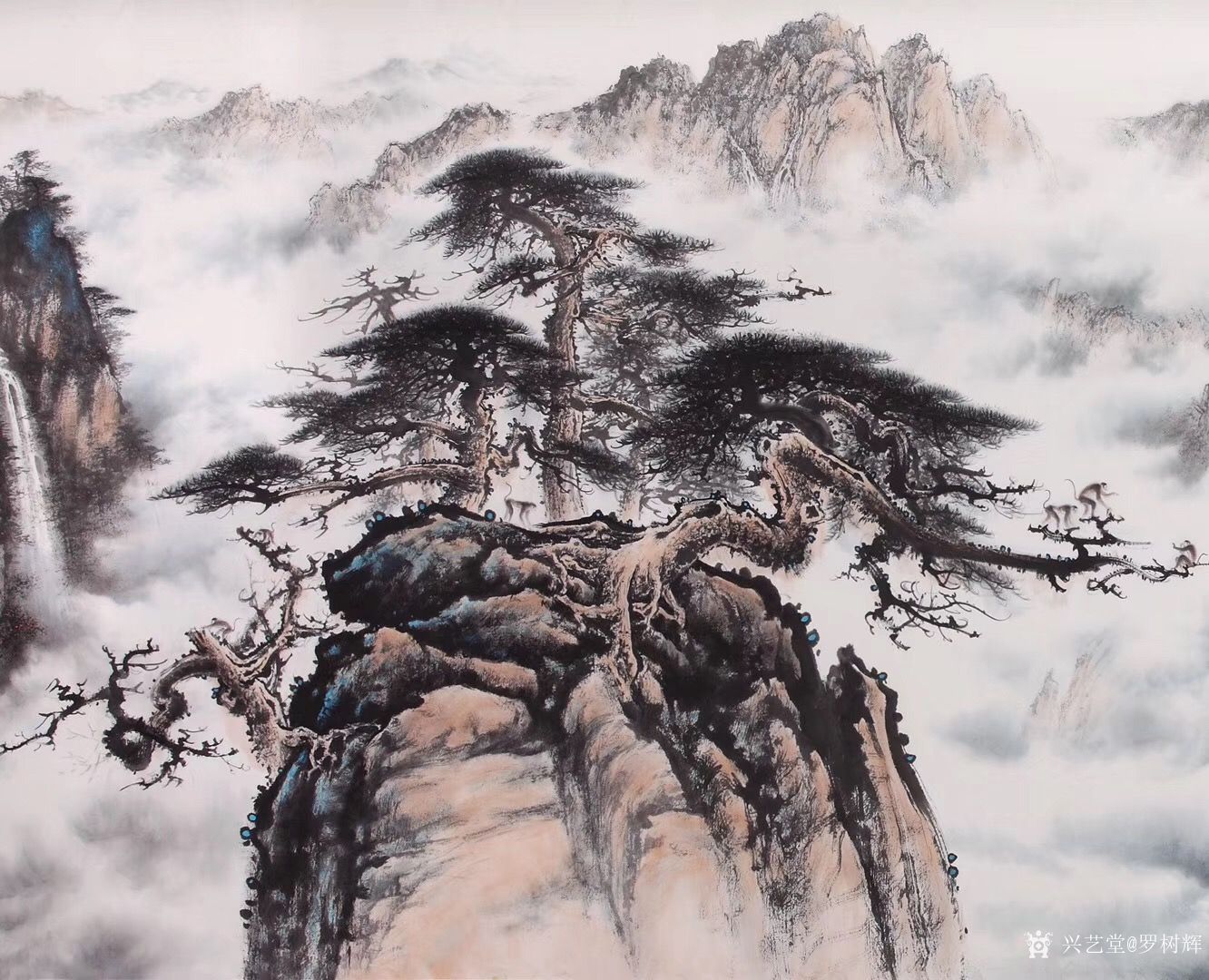 罗树辉日记-国画松树乙亥年新作《松云赞》,尺寸丈二横幅368×144厘米