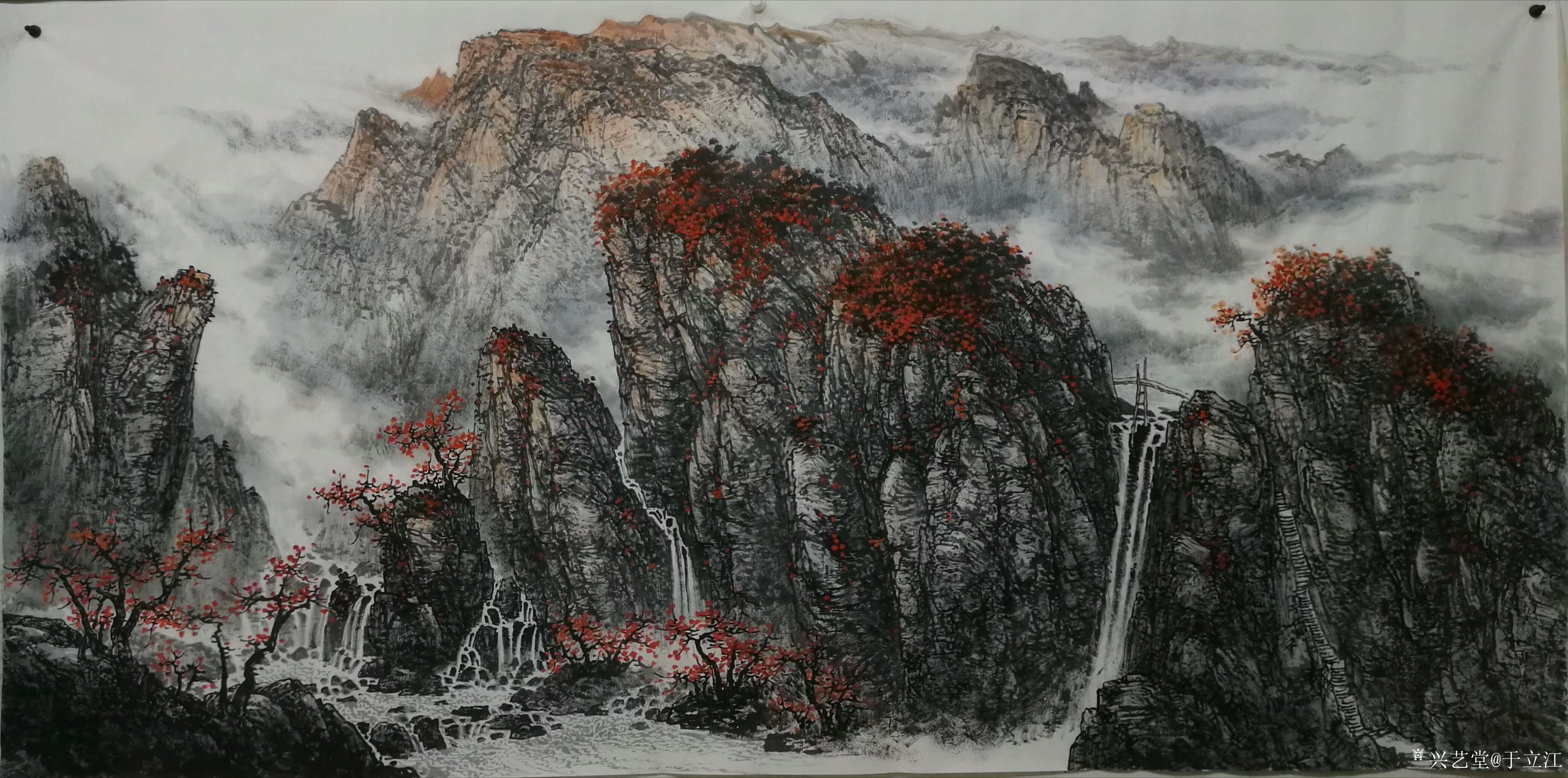 于立江日记-新作品国画山水画《桃花烂漫时》两幅,尺寸八尺240×128cm