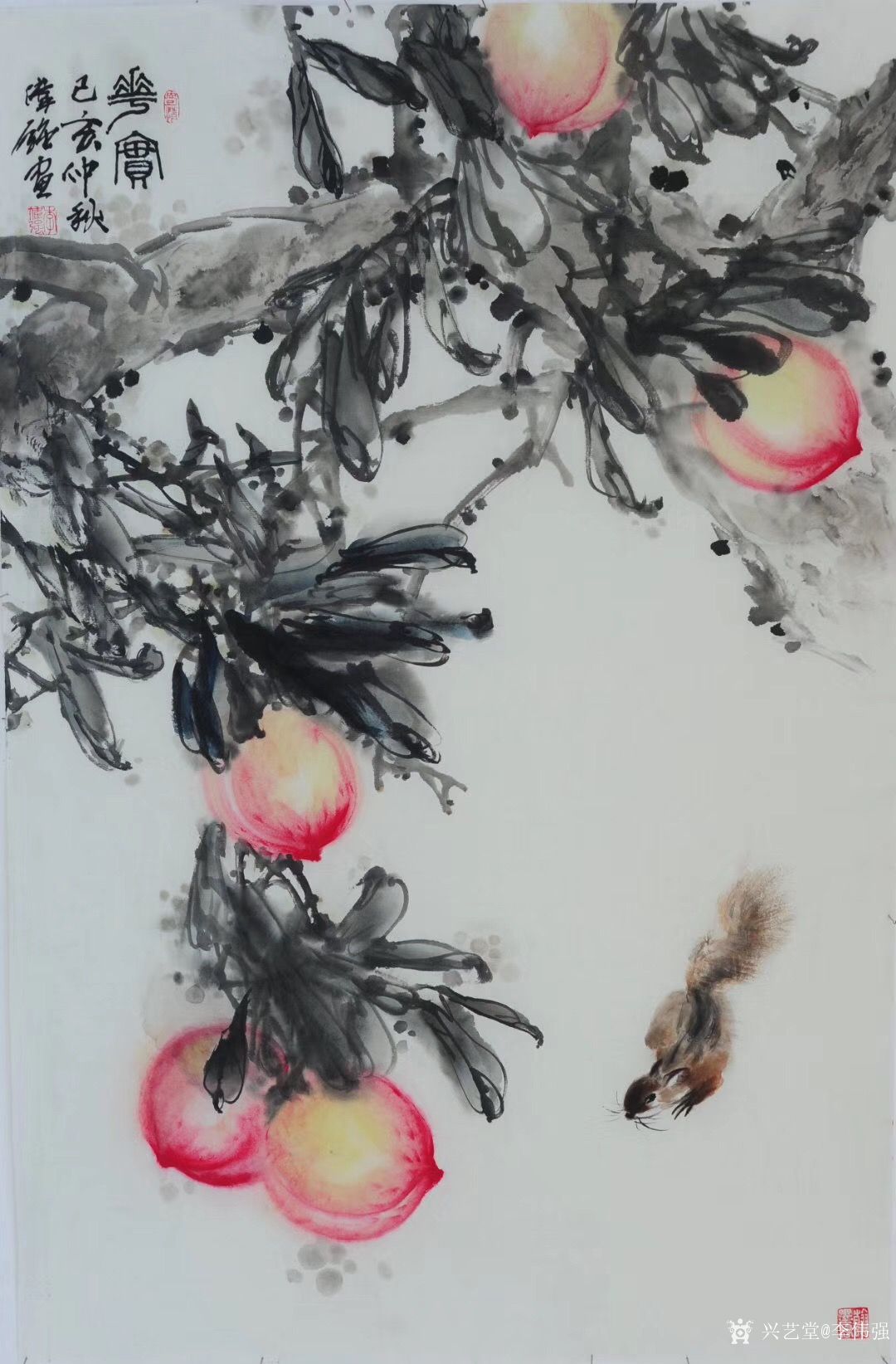 李伟强日记-国画桃子作品名称《华实》,附诗一首:你说一年,哪季美?